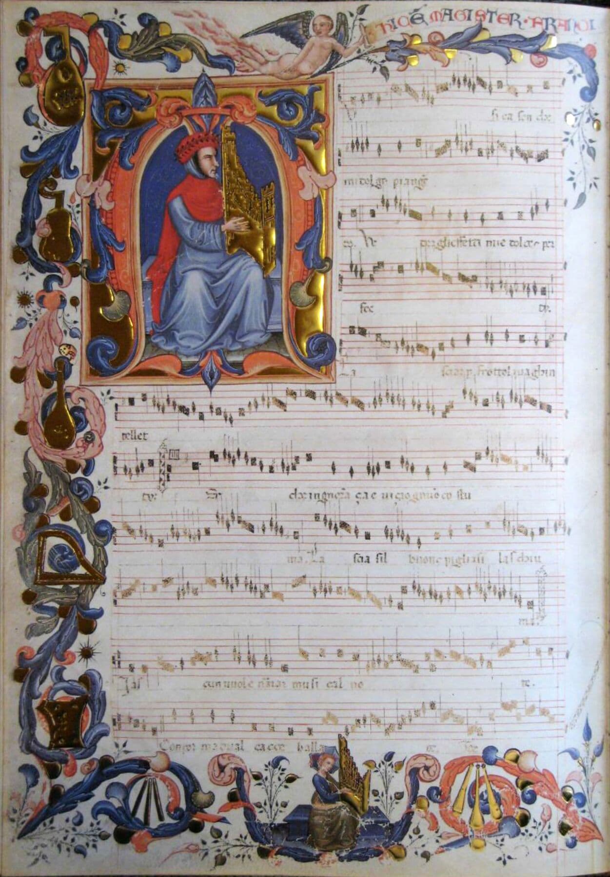 Squarcialupi Codex, folio with Francesco Landini — Florentine illuminator